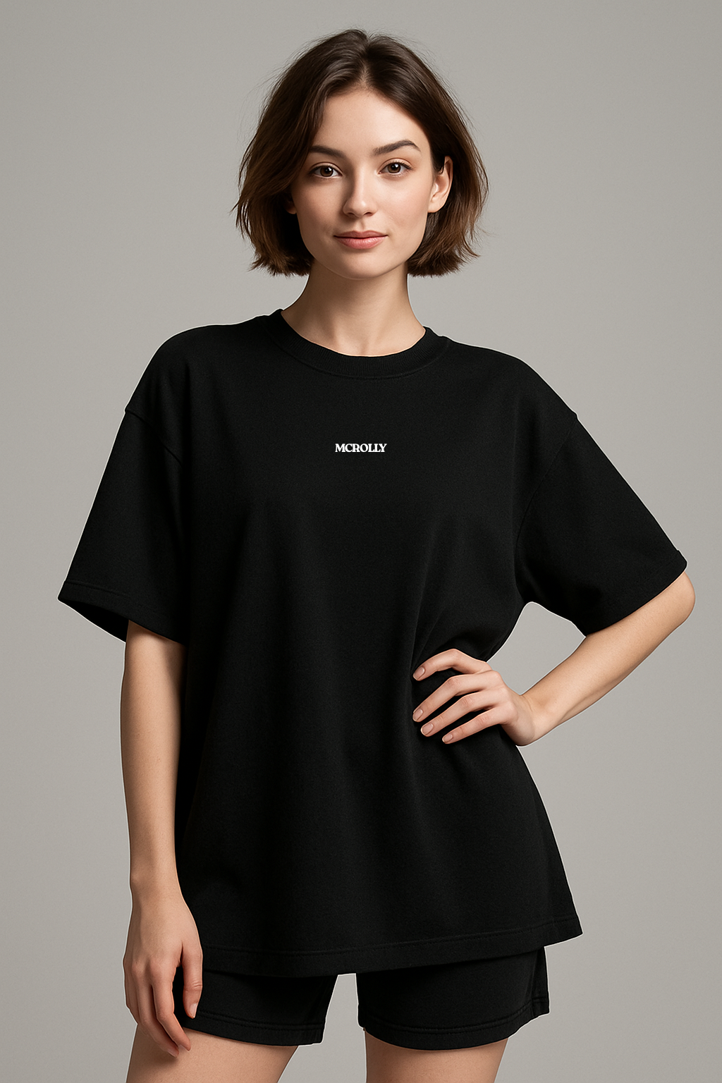 Black  : Round Neck Drop Sleeved Tee For Men and Women