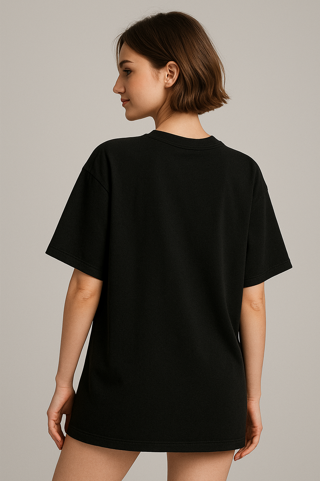 Black  : Round Neck Drop Sleeved Tee For Men and Women