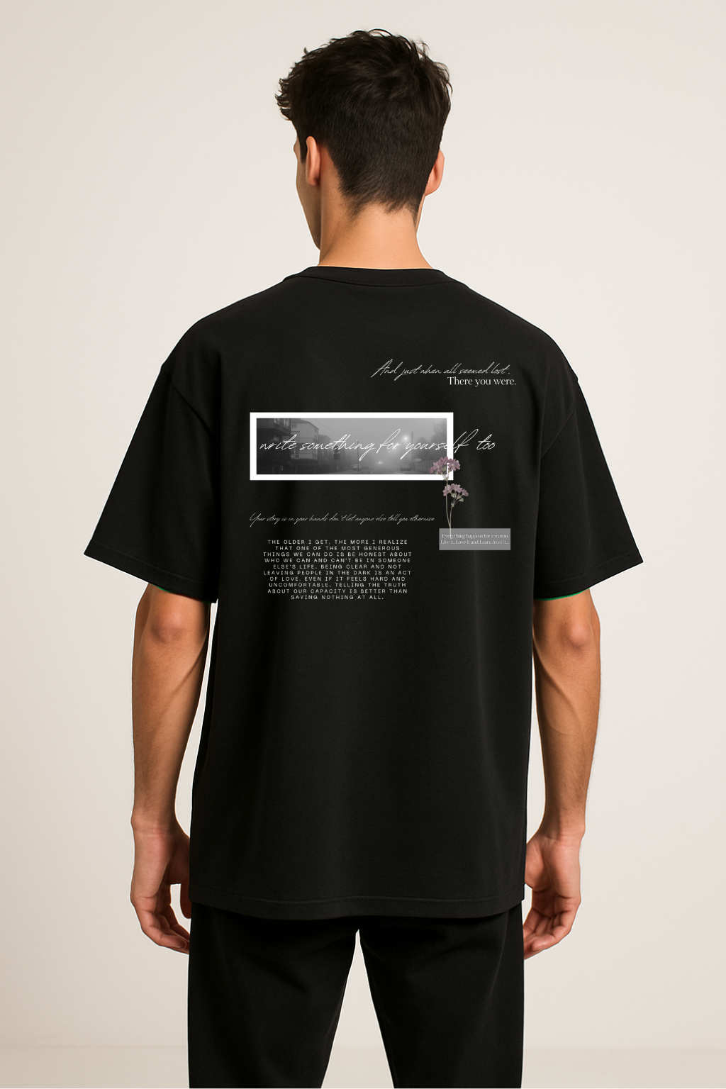 Black : Round Neck Drop Sleeved Tee For Men and Women