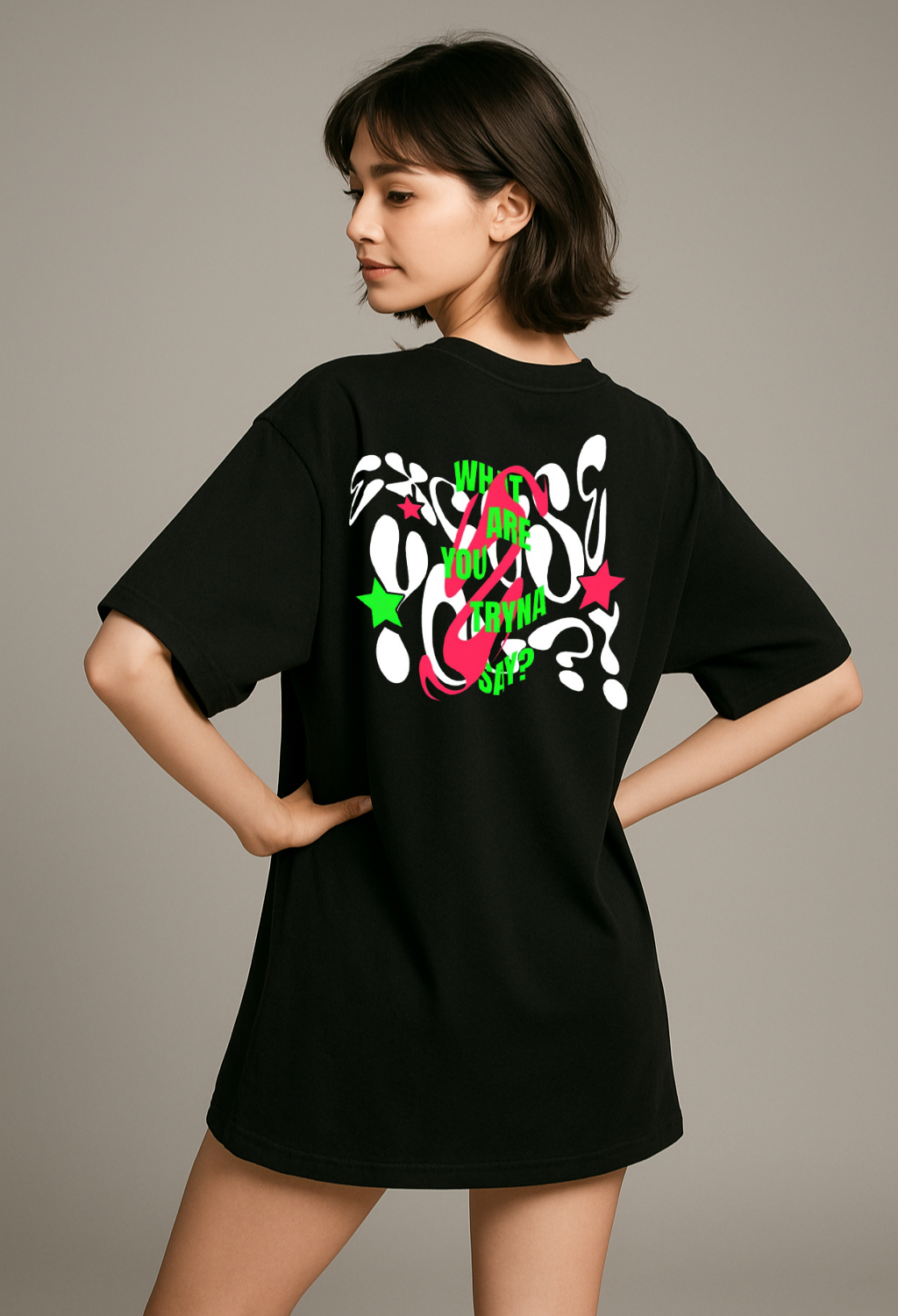 Black : Round Neck Drop Sleeved Tee For Men and Women