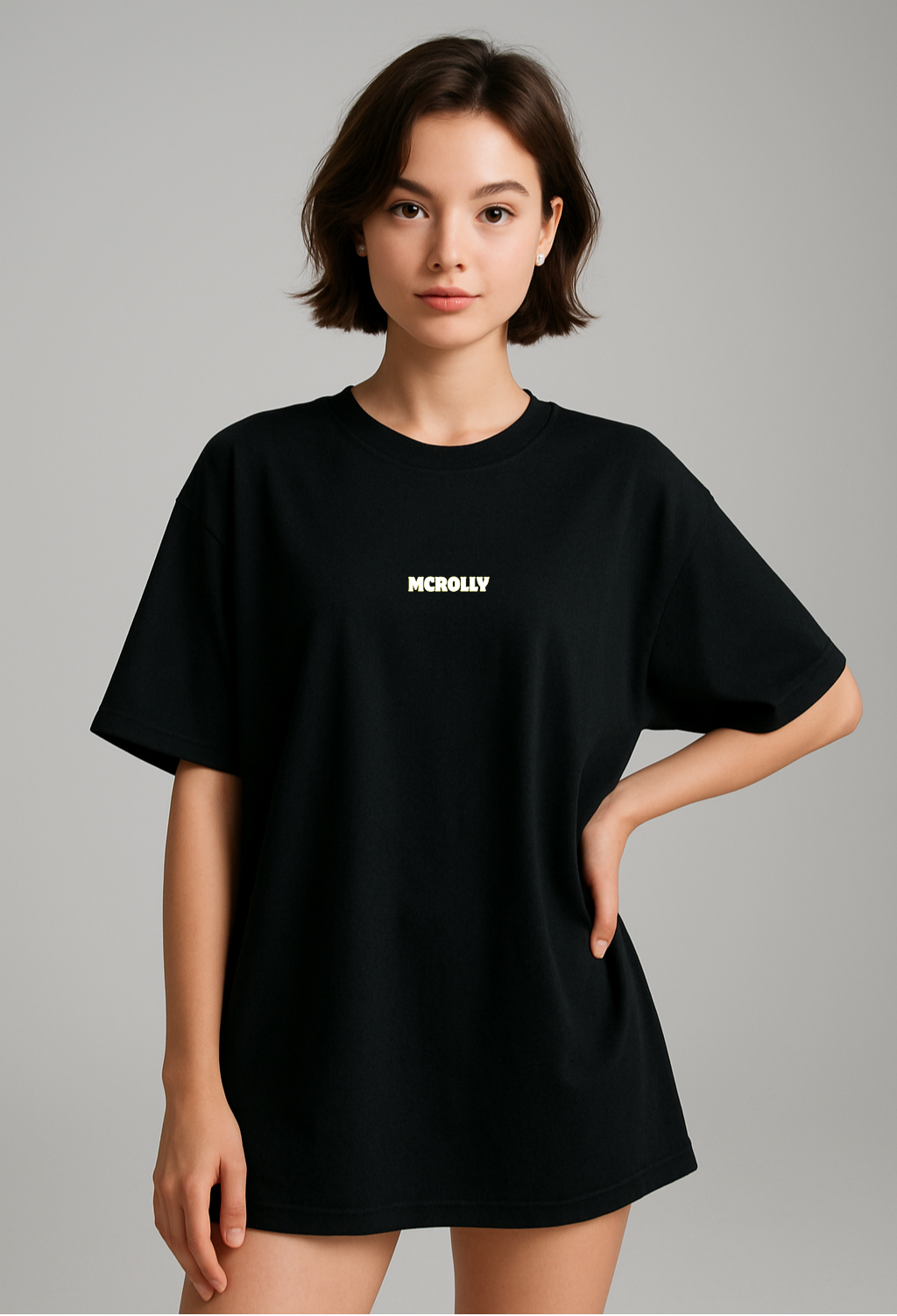Black : Round Neck Drop Sleeved Tee For Men and Women