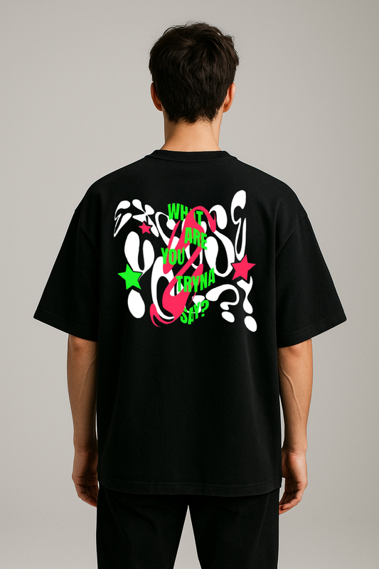 Black : Round Neck Drop Sleeved Tee For Men and Women