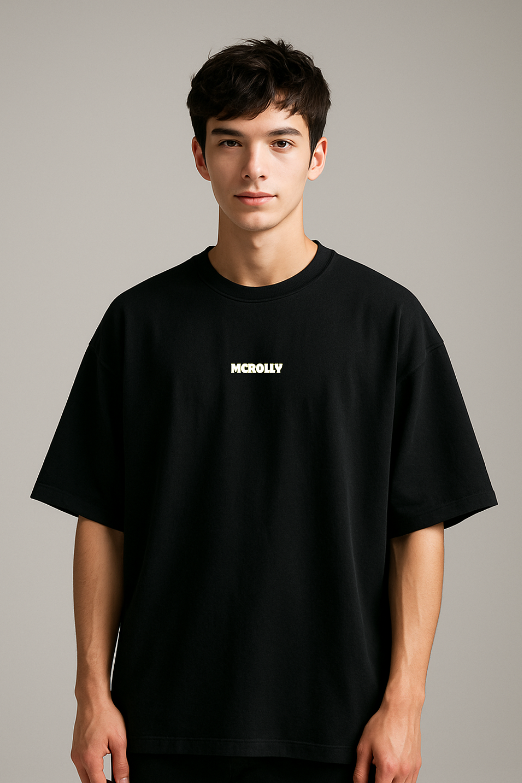 Black : Round Neck Drop Sleeved Tee For Men and Women