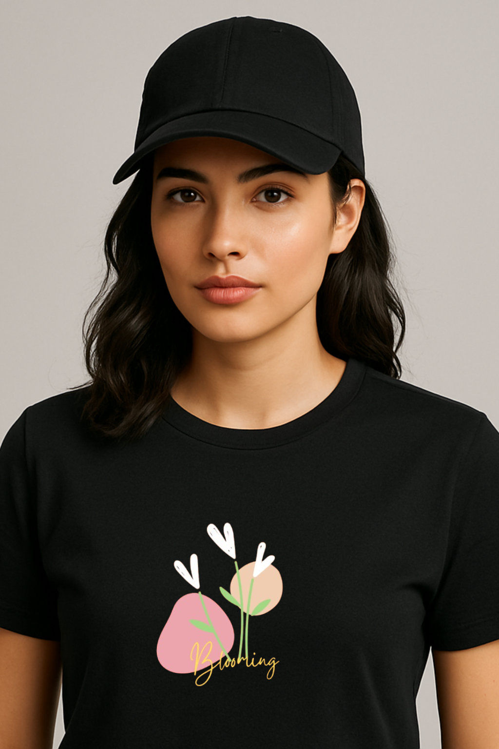 Blooming regular fit black T-shirt