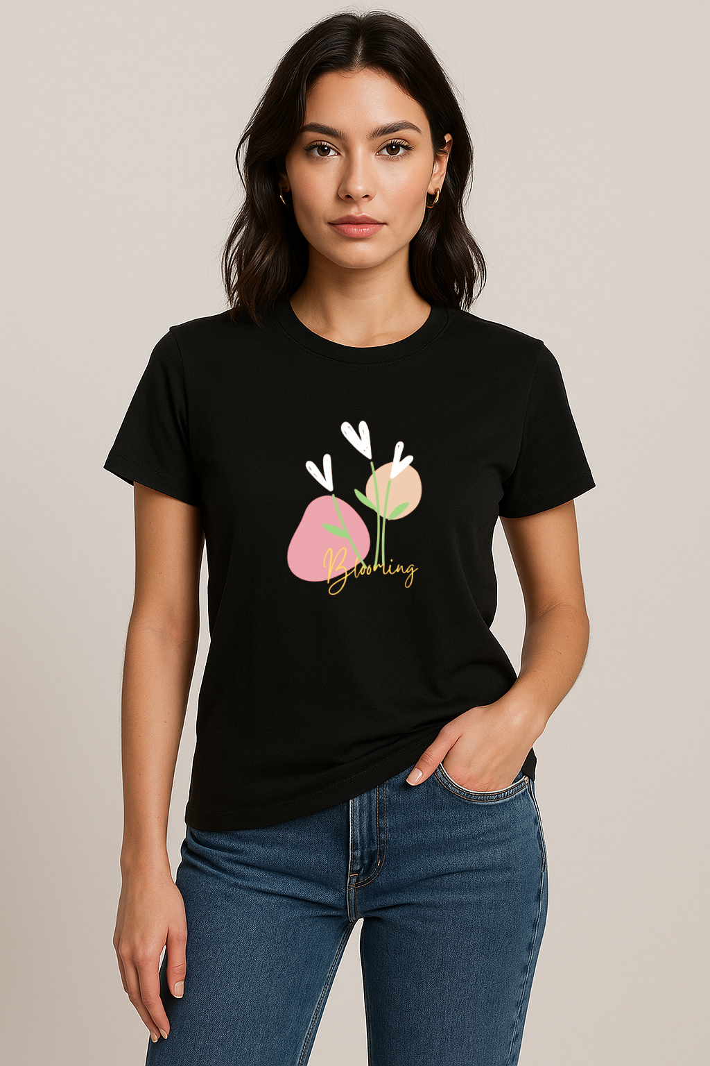 Blooming regular fit black T-shirt